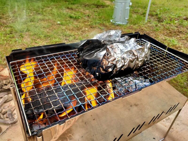鶏肉のアルミホイル焼き-焦げた