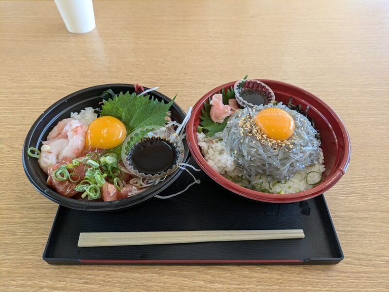 ルギアのポケふた(兵庫県淡路市)・道の駅あわじに設置・道の駅あわじで食べた昼食(生しらす丼)